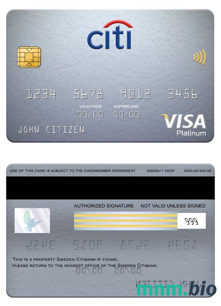 Sweden Citibank visa platyna karta przykład w formacie PSD